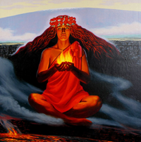Painting of the goddess Pele by Herb Kane at Hawaii Volcanoes National Park Visitor Center.