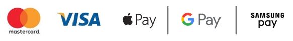 Mastercard, Visa, Apple Pay, G Pay, Samsung Pay